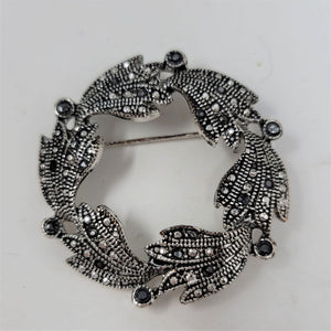 Vintage Marquisate Circle Pin Brooch Silver 1-3/4"