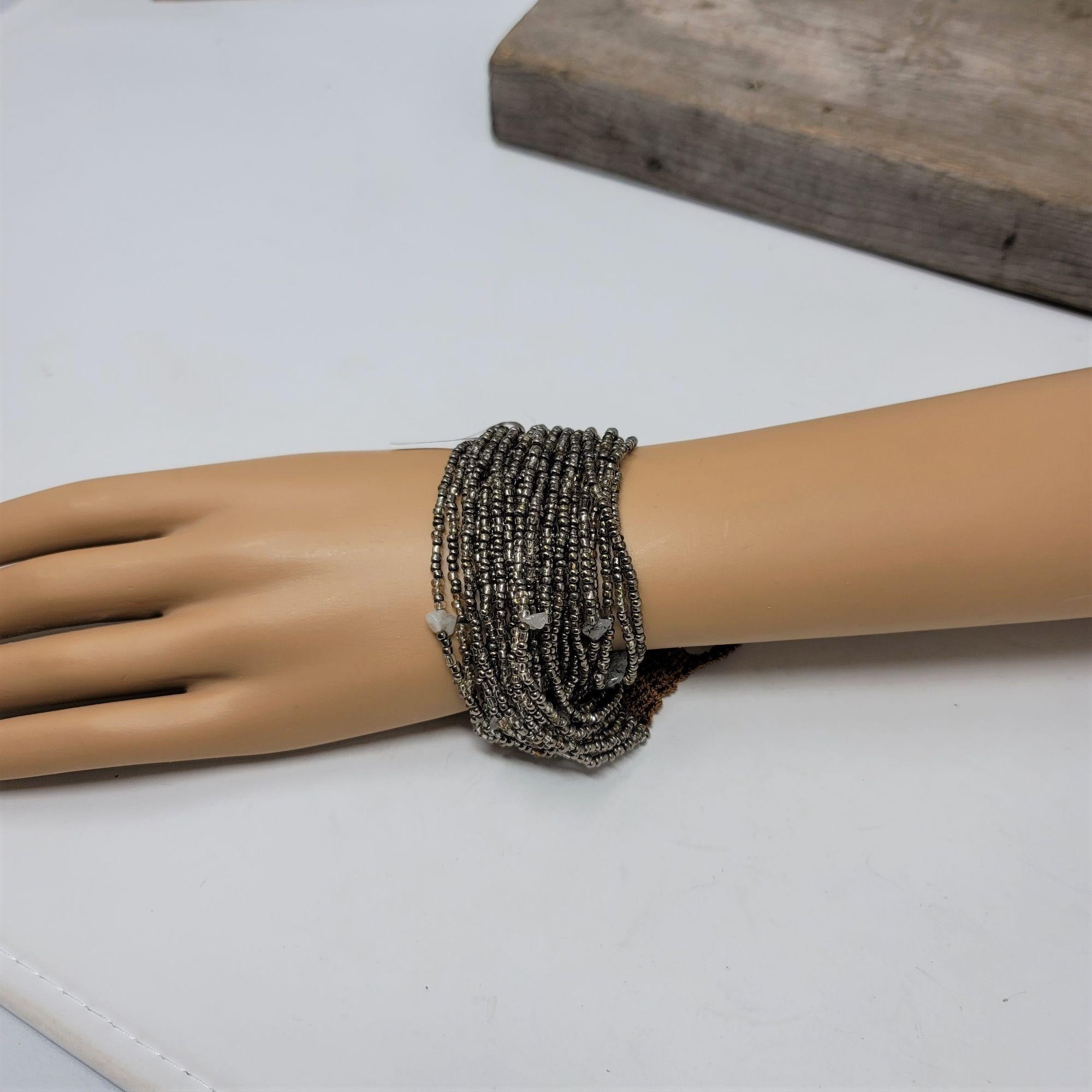 25 Strand Beaded Bracelet Crocheted Ends Boho Style