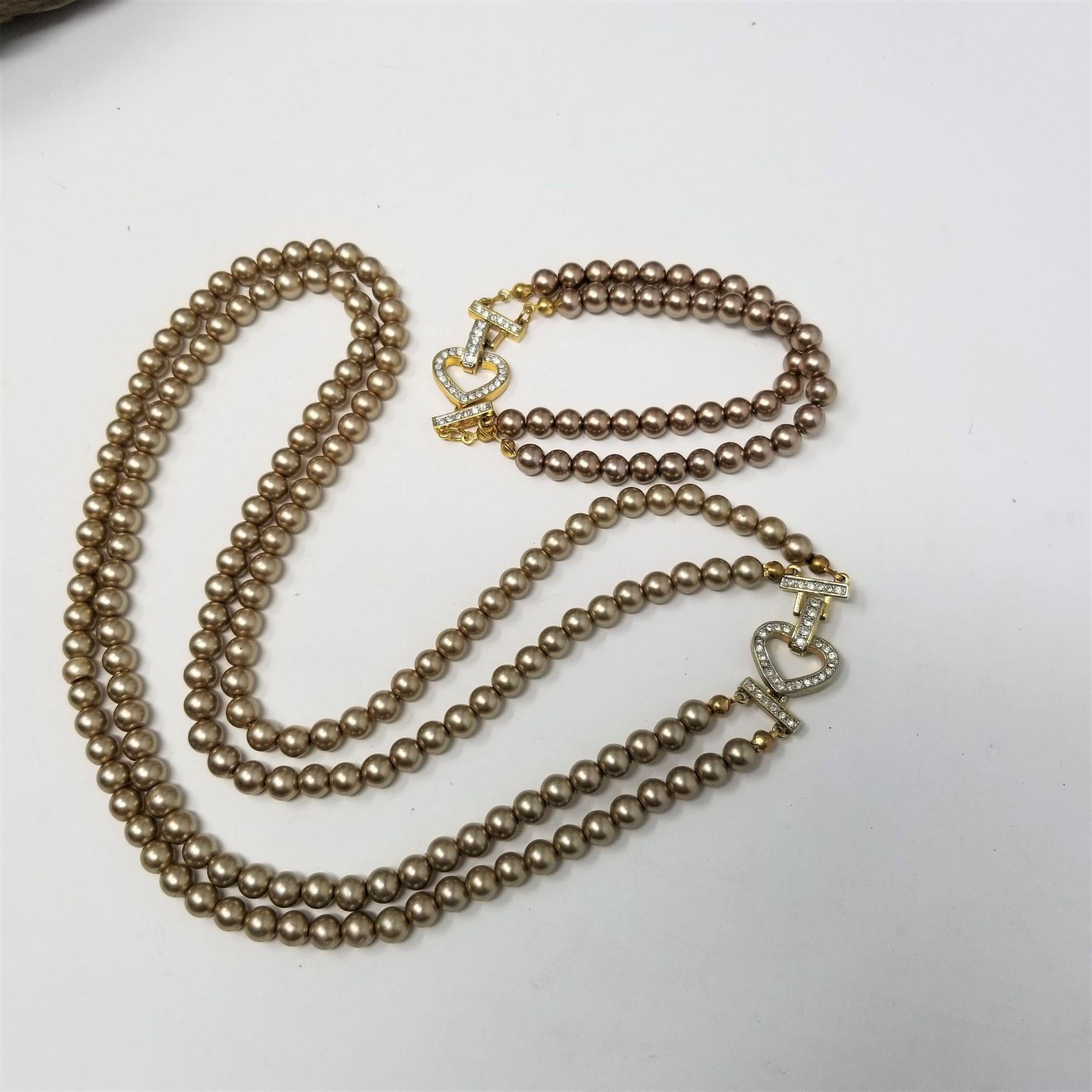 Vintage Champaign Pearl Double Strand Necklace & Bracelet