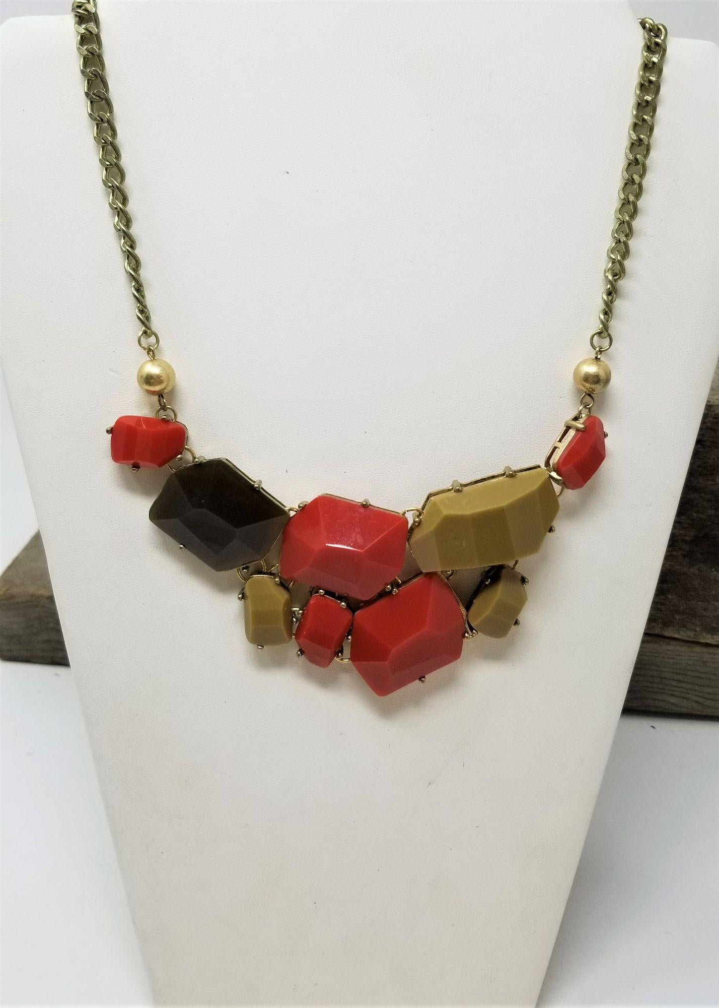 Fall Colors Statement Necklace Gold Tone