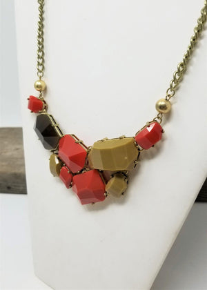 Fall Colors Statement Necklace Gold Tone