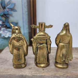 Chinese Sold Brass Miniature Three Star Deities Fu Lu Shou Figures