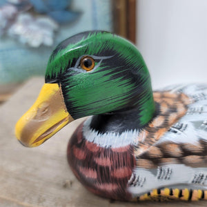 Vintage Hand Painted Wood Duck Figurine Green Head