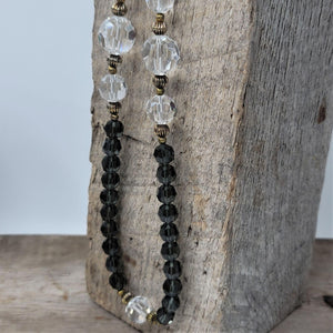 Vintage Glass Beaded Necklace Smokey Gray & Clear