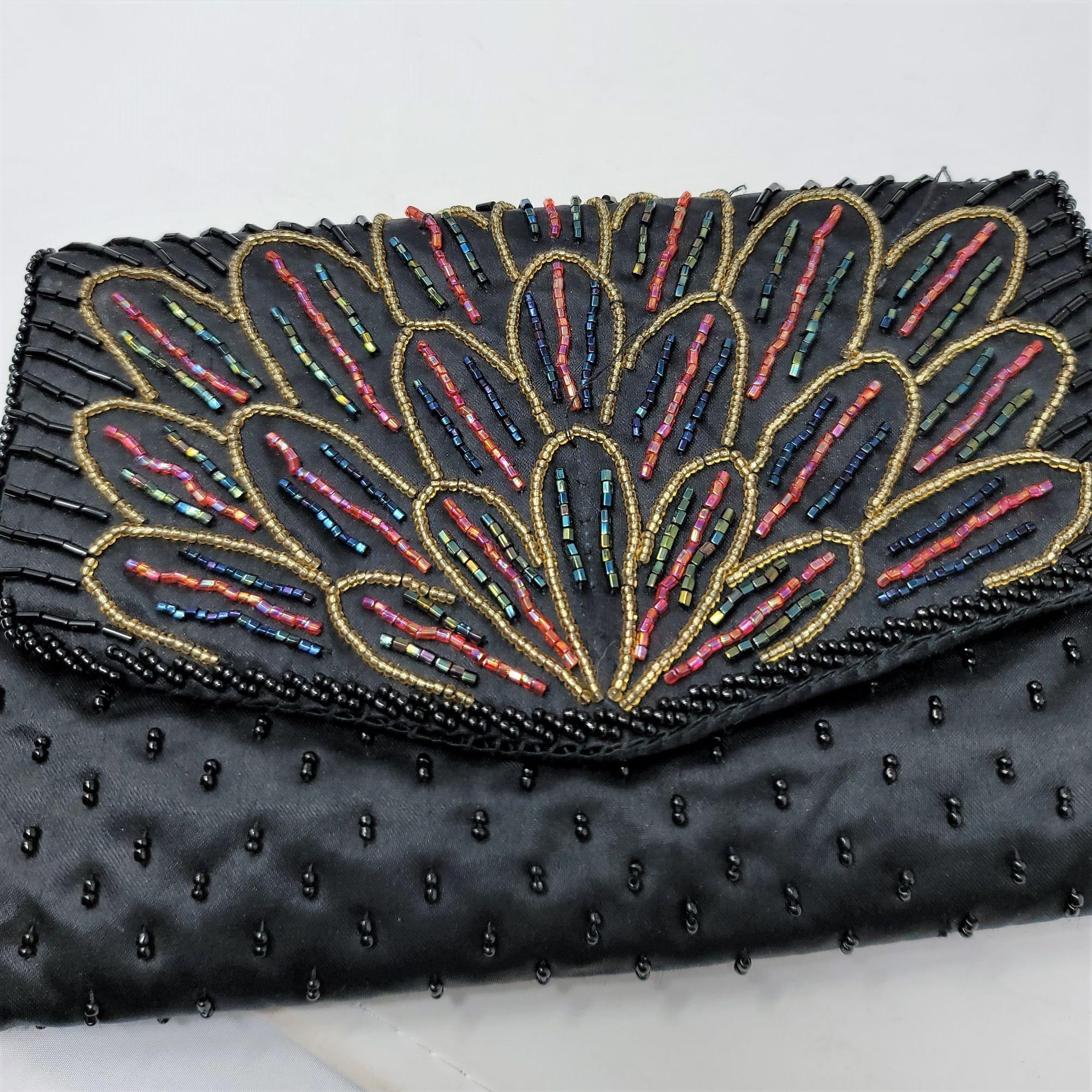 Pretty Black Beaded Clutch Purse Handbag
