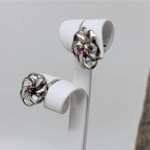 Sterling Silver Amethyst Pierced Pin Wheel Earrings