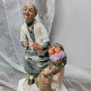 Old Woman Peeling Apples Figurine Vintage Hand Painted