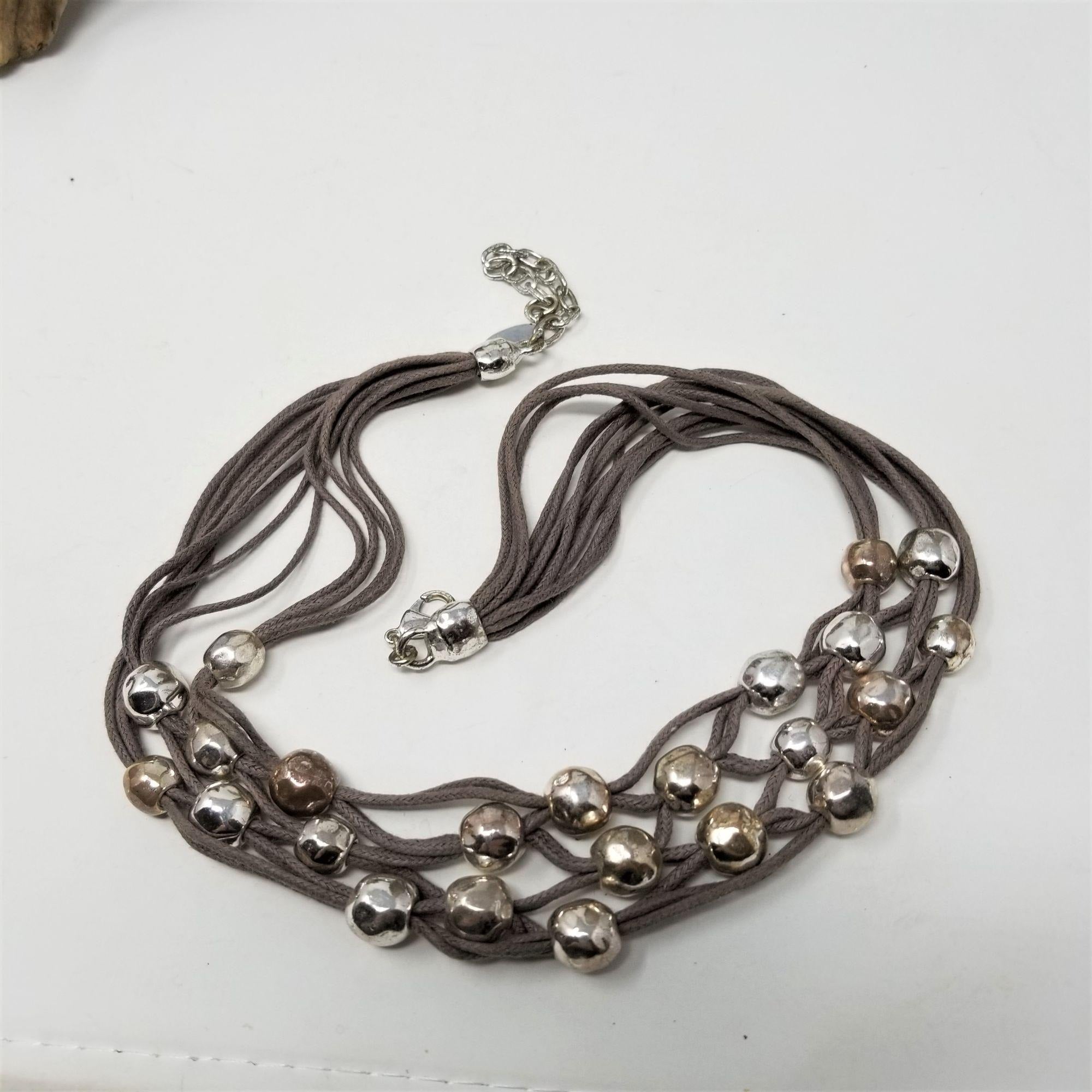 St Thomas Linen & Brass & Silver Copper Ball Necklace Modern