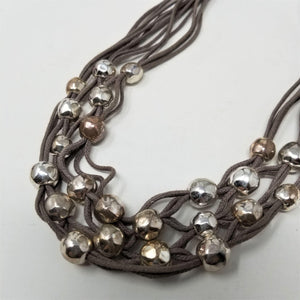 St Thomas Linen & Brass & Silver Copper Ball Necklace Modern