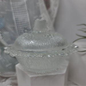 Adorable Covered Trinket Dish Vintage Clear Glass